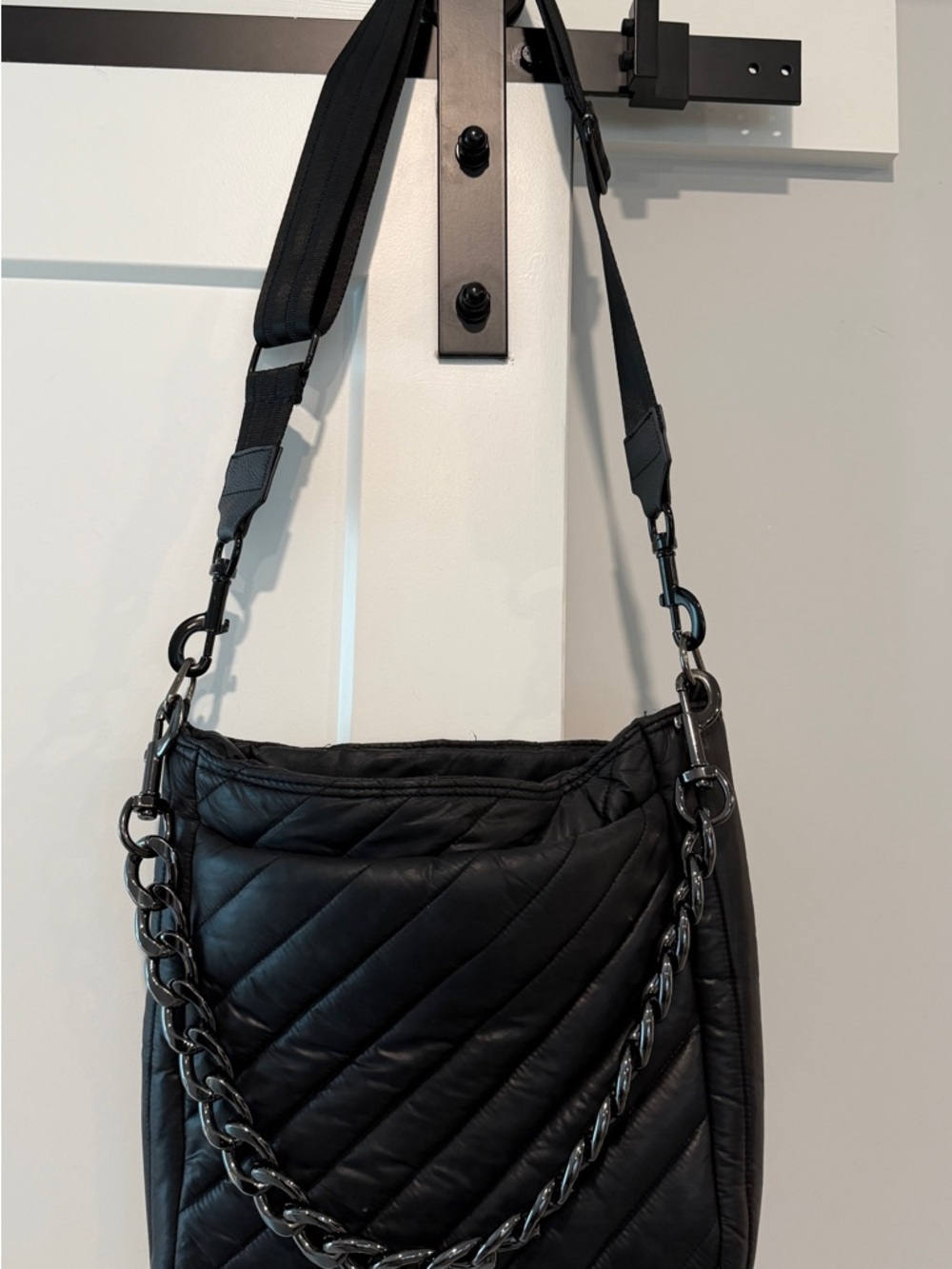 Quilted Black Shoulder Bag with Chain Strap Think Royln